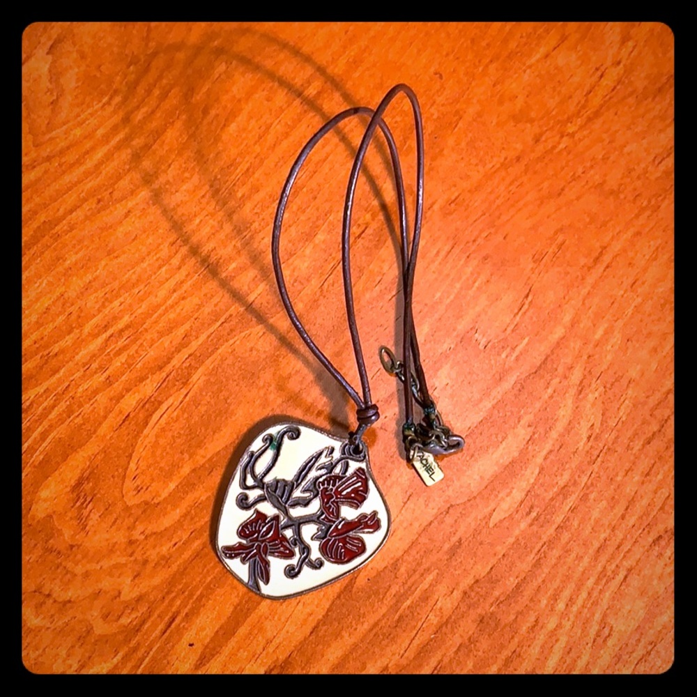 Floral and humming bird charm leather necklace